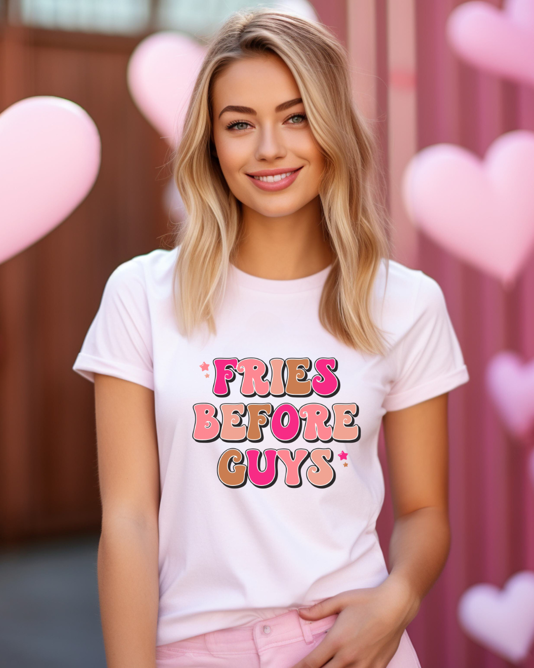 Colorful Fries Before Guys Valentines Adult Tee