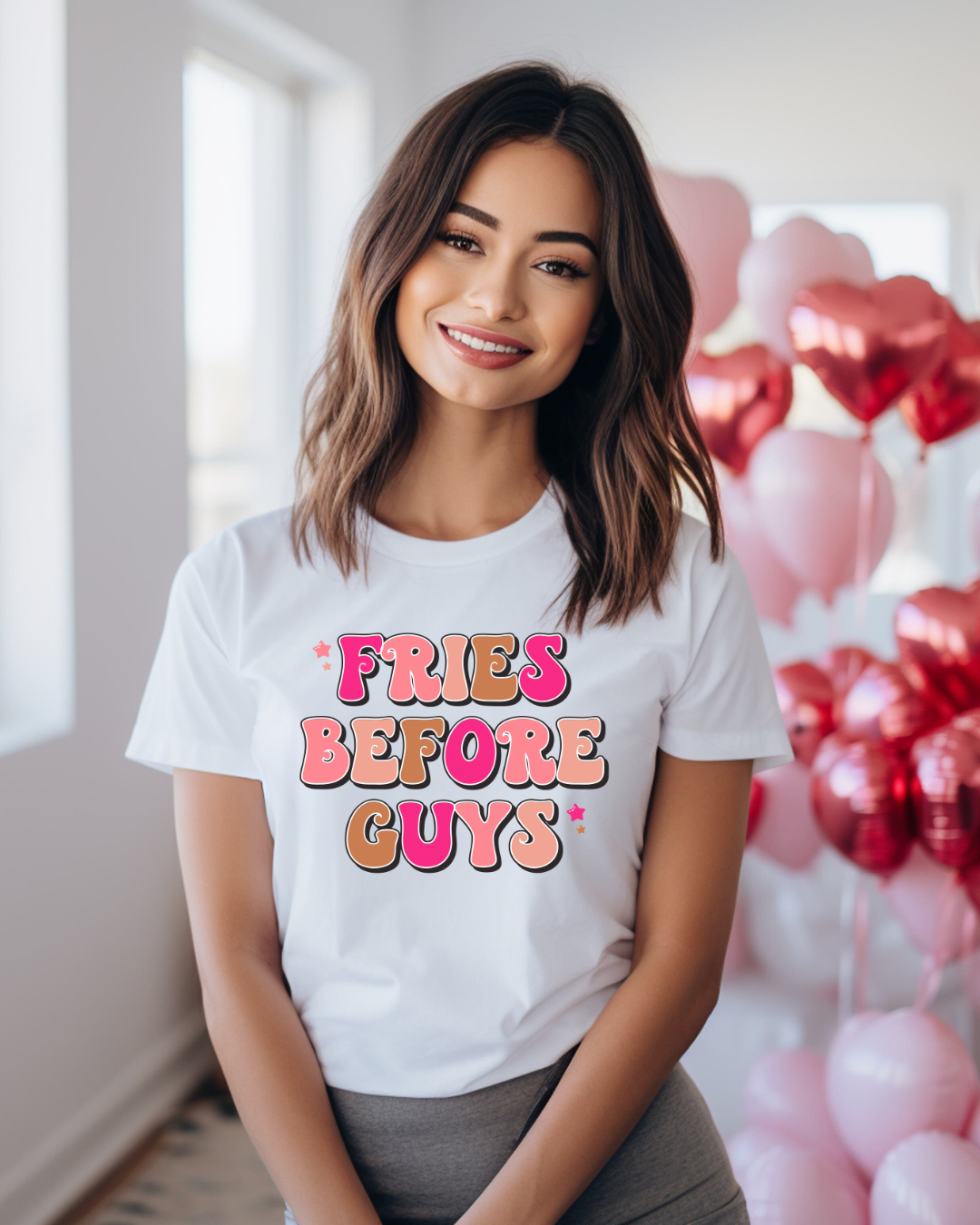 Colorful Fries Before Guys Valentines Adult Tee