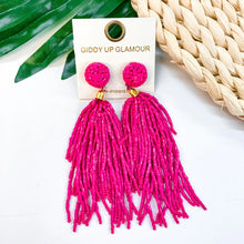 Load image into Gallery viewer, Here For The Party Beaded Tassel Earrings (Fuchsia)

