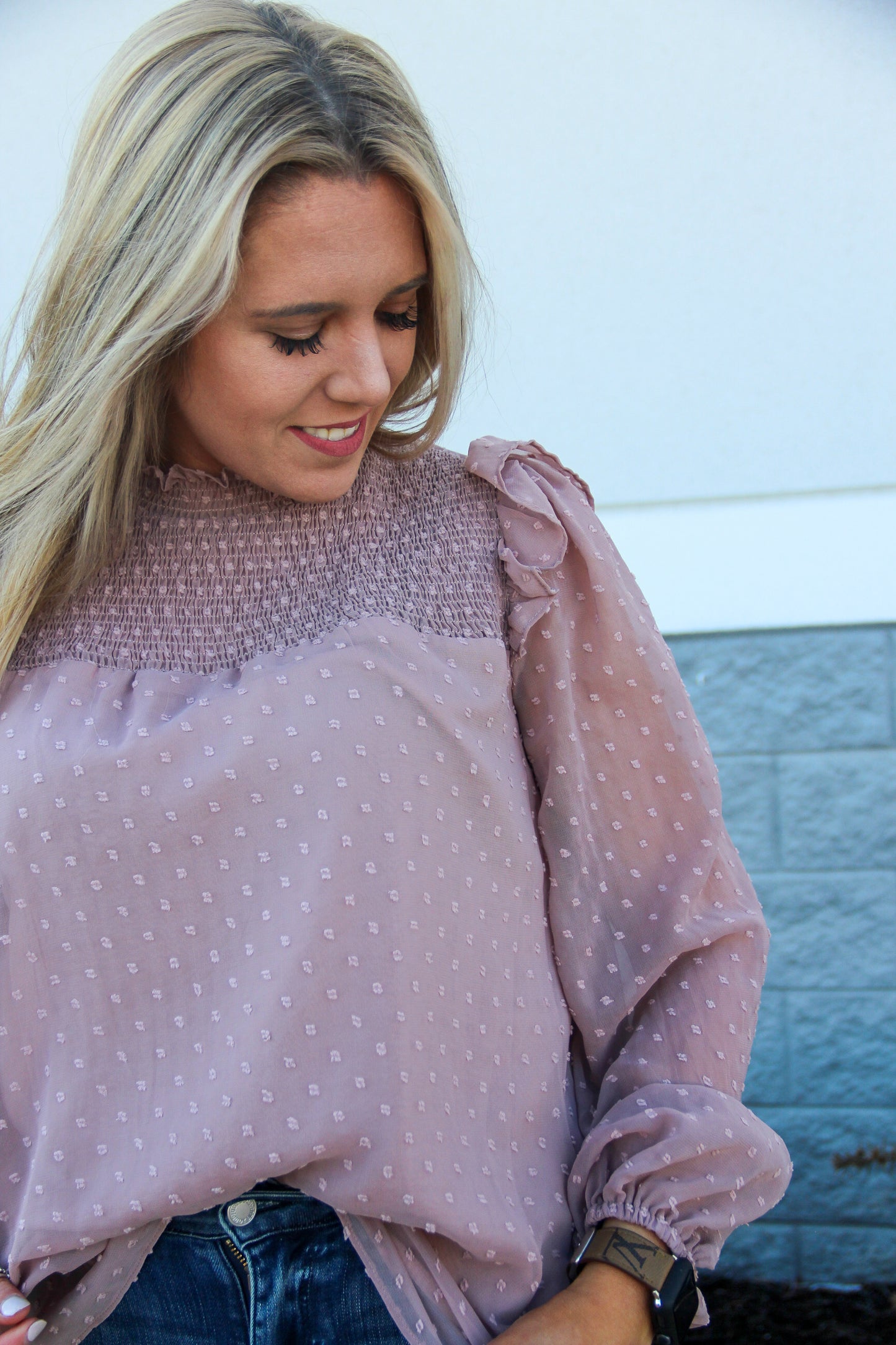 Smocked In Pink Tufted Dot Blouse