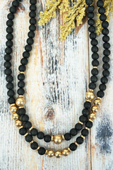 Lovely Day Black Beaded Double Necklace Set