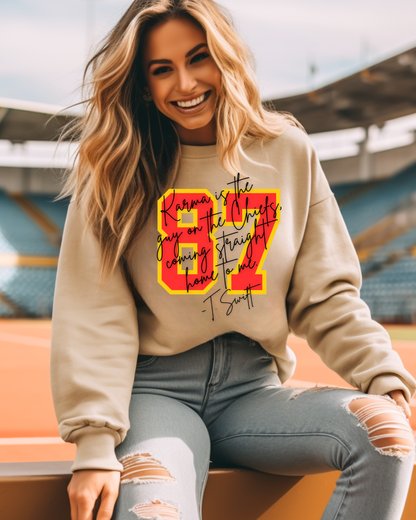 87 Karma Is The Guy On The Chiefs NFL X Taylor Crewneck Pullover