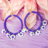 Violet Floral Beaded Hoop Earrings