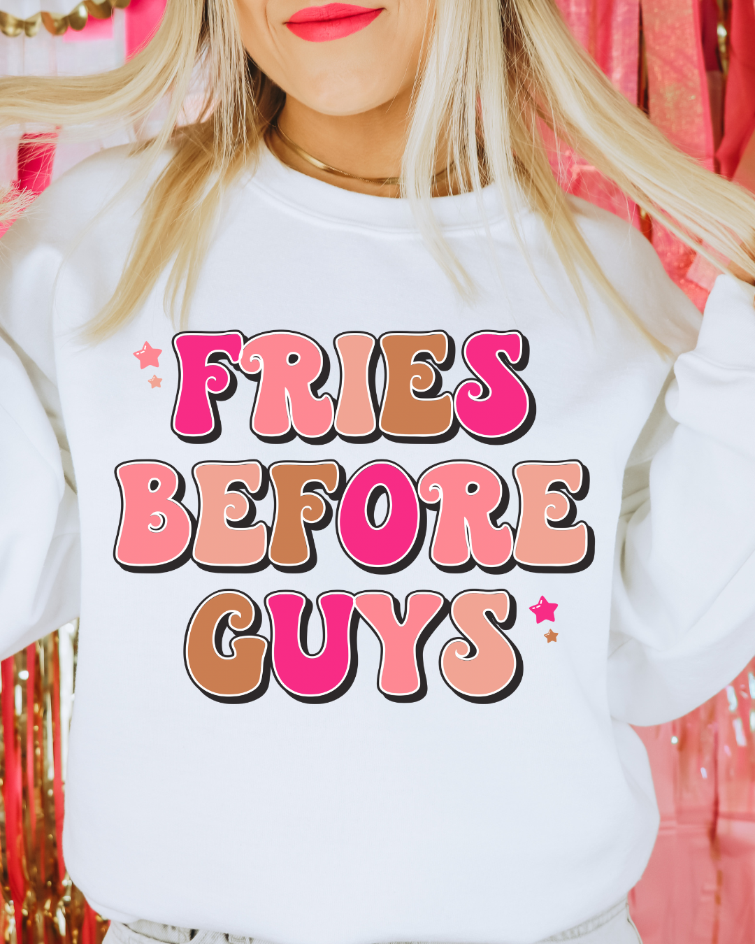 Colorful Fries Before Guys Valentines Adult Crewneck Pullover