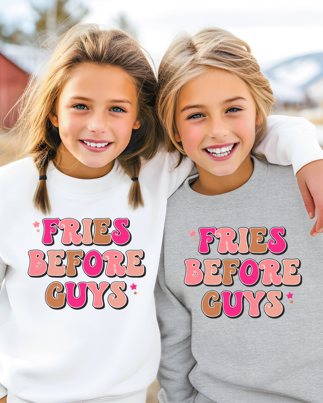 Colorful Fries Before Guys Valentines Youth Crewneck Pullover