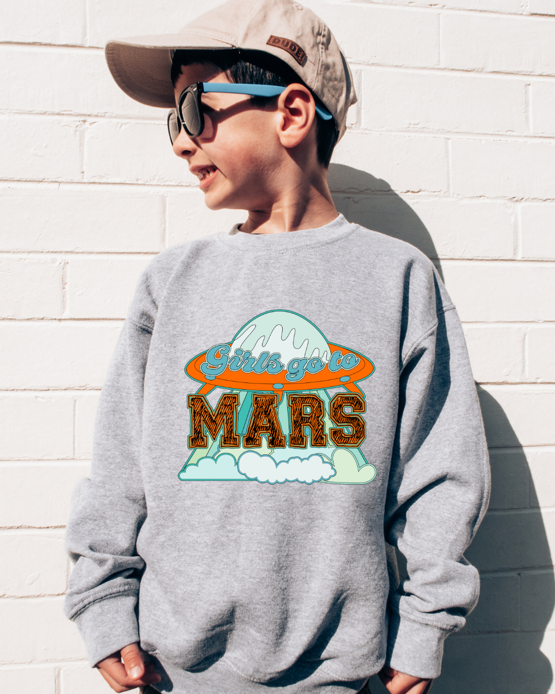 Girls Go To Mars Valentines Youth Crewneck Pullover