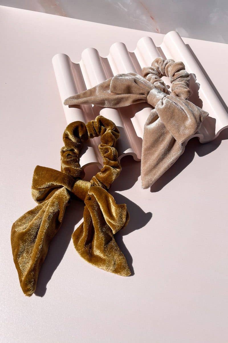 Golden Hour Velvet Bow Scrunchie Set