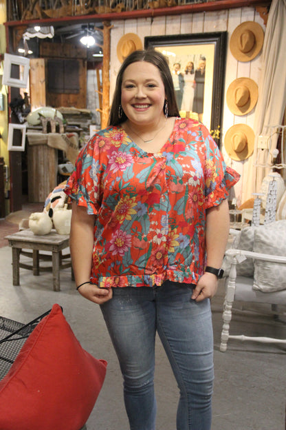On a Spending Spree Floral Blouse in Coral