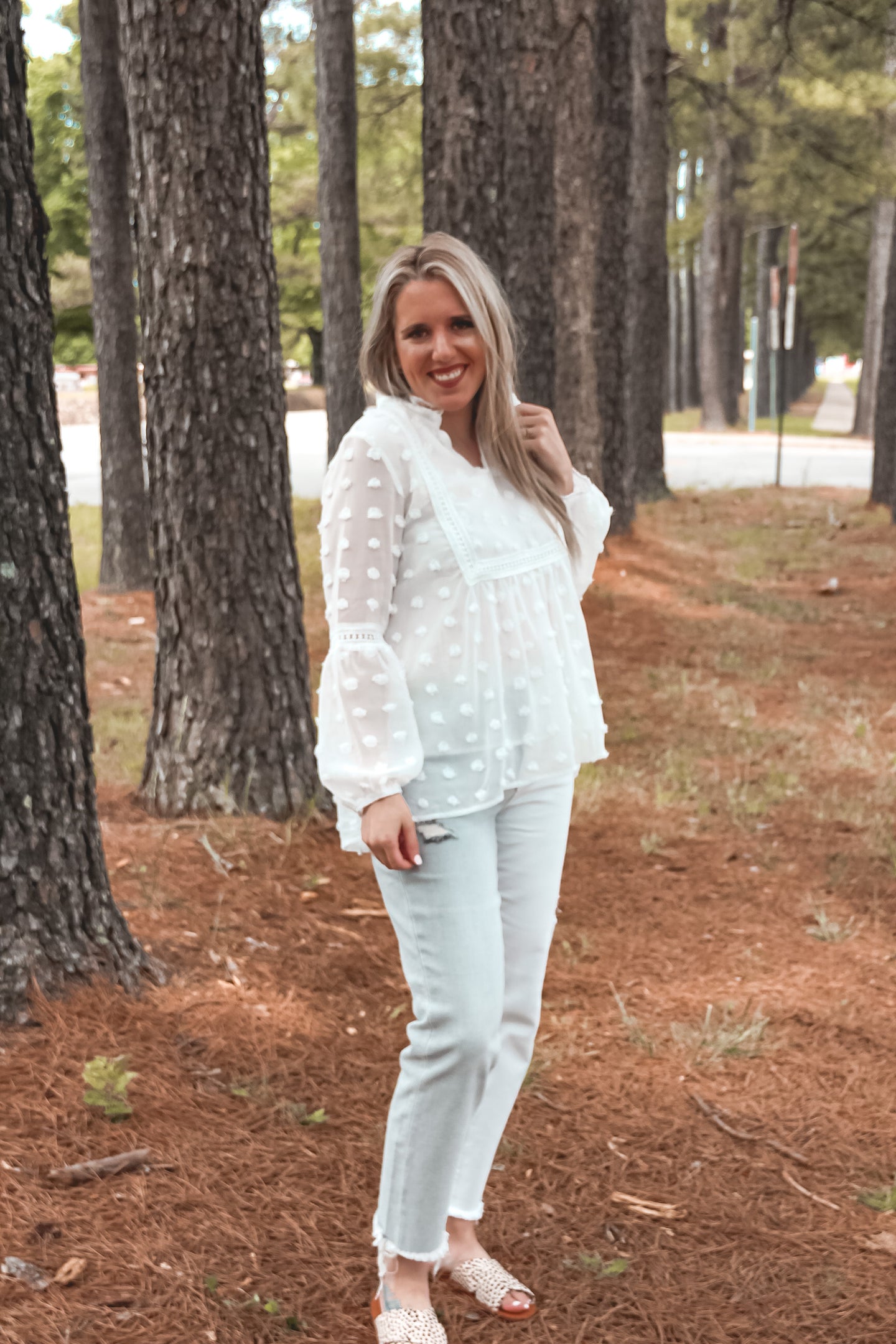 Sheer Romance Swiss Dot Long Sleeve Top (White)