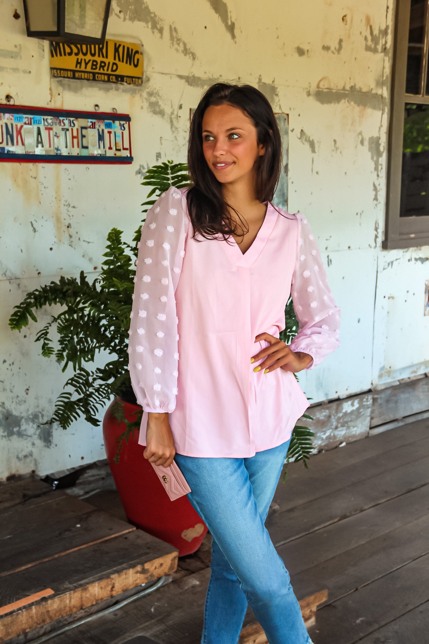 Sweetest Of All Polka Dot Sleeve V-Neck Top