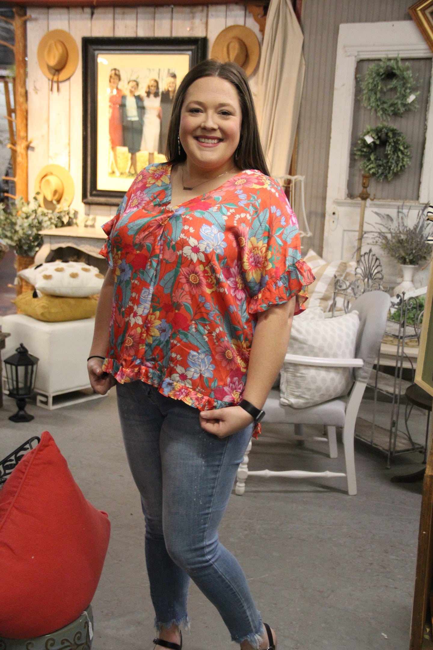 On a Spending Spree Floral Blouse in Coral