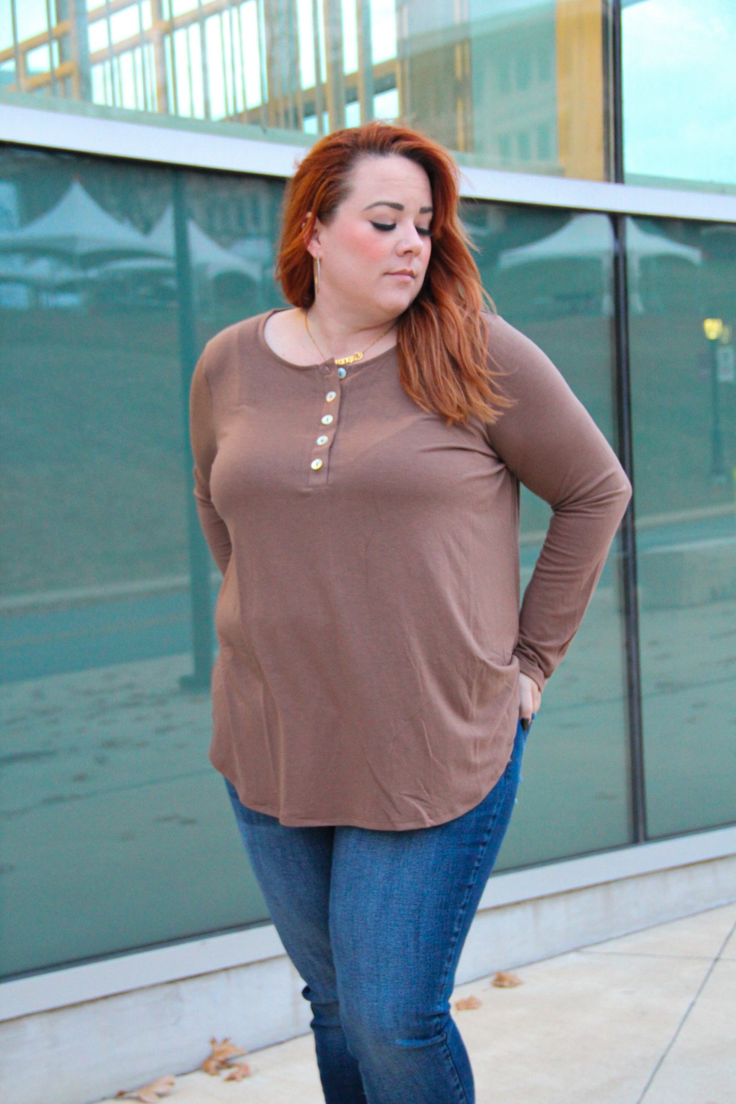 Button Down Basic Long Sleeve in Mocha