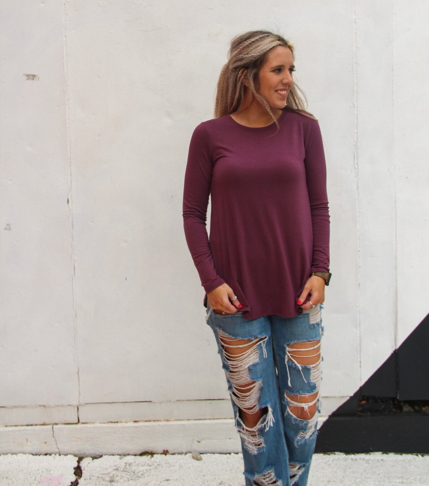 The Lazy Day Long Sleeve Top in Plum